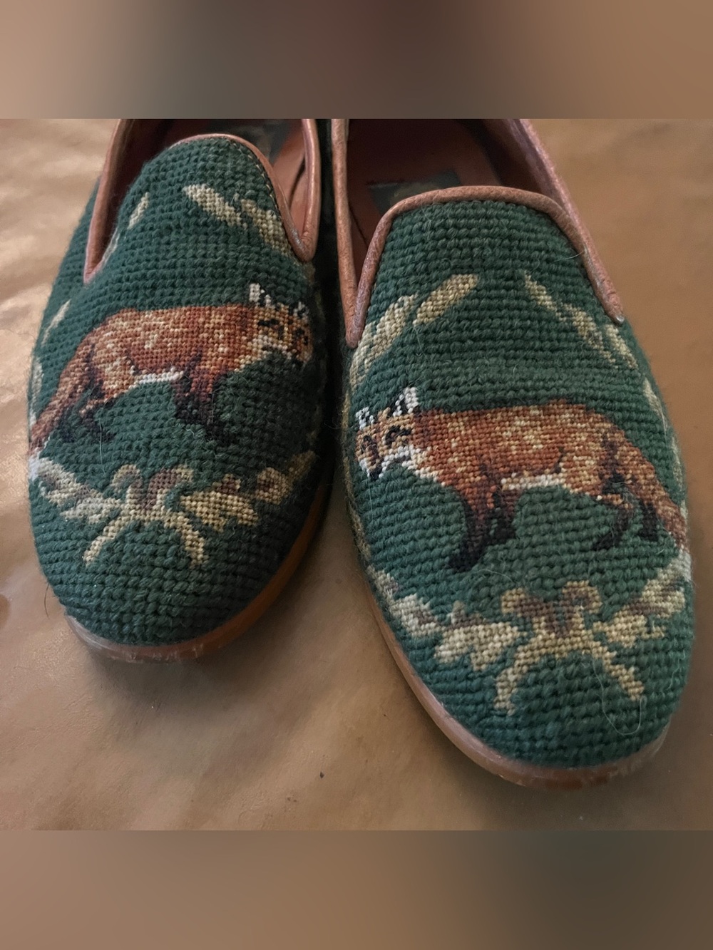 Vintage Larkspur Collection Fox Hunt Needlepoint Loafer Slipper Shoes Size 8 - Picture 9 of 9